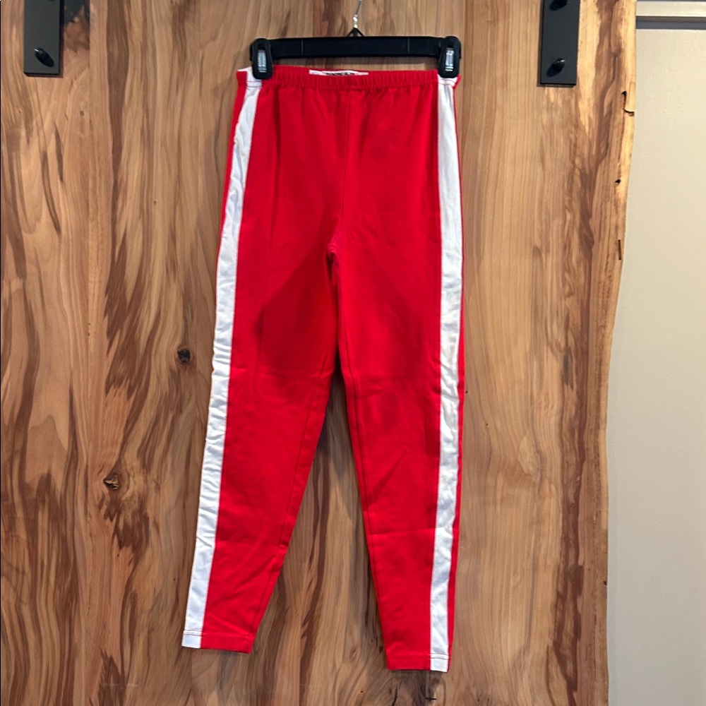 Vintage Red Leggings with White Side Stripes - Women's Activewear